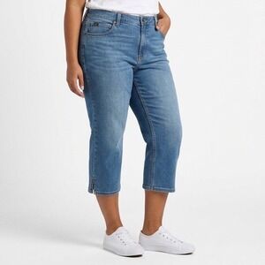 Lee Capri Jeans Women 18 Blue Denim Preppy Cotton Stretch High Rise Straight Leg
